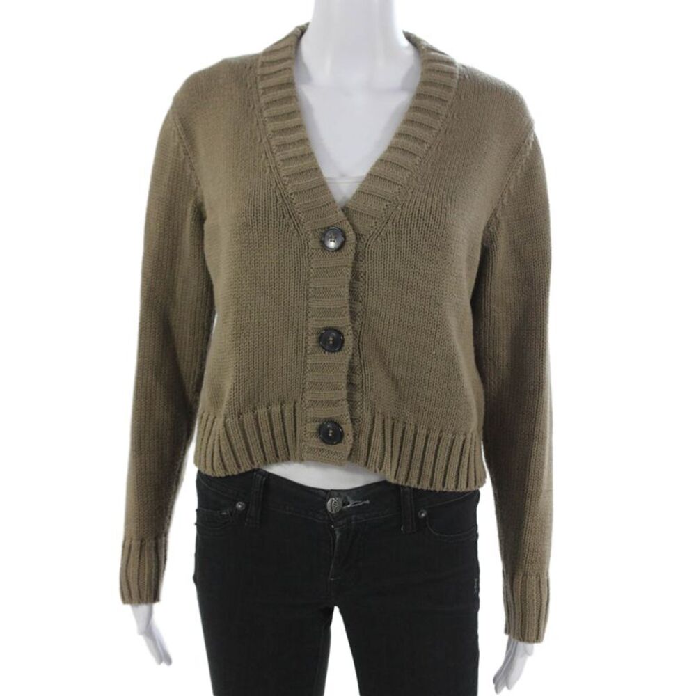 CO Women Cardigan Brown V-Neck Long Sleeve Organic Cotton Size XS